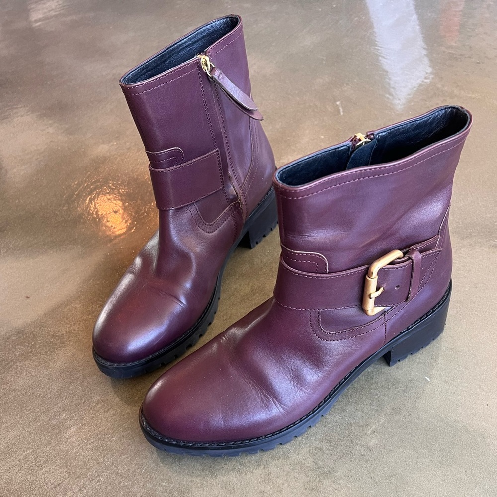 Boden Burgundy Buckle Ankle Boots, EUC size 40
